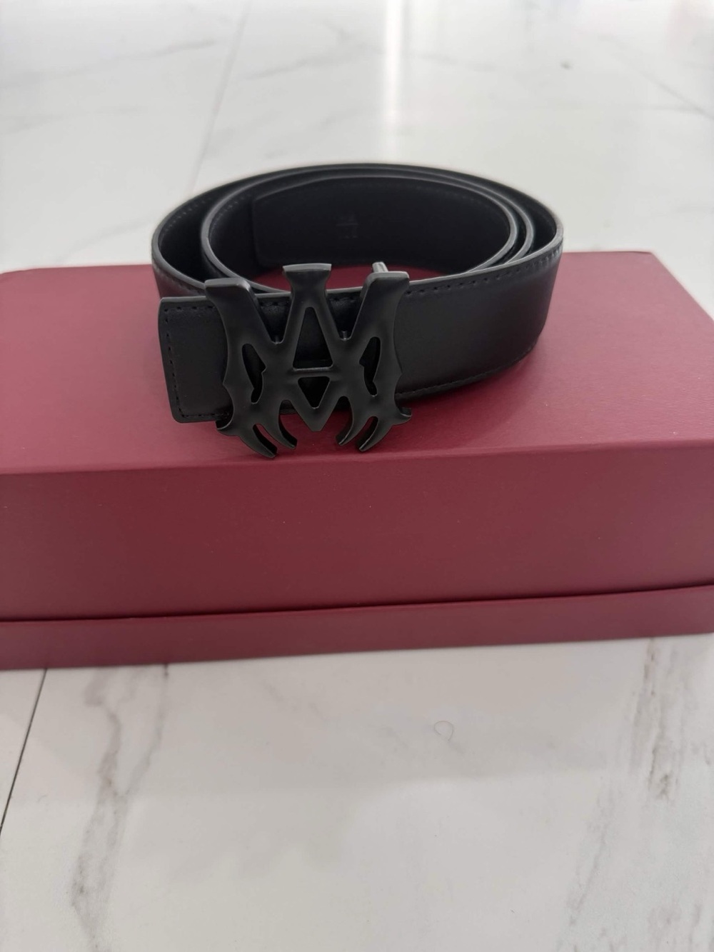 Amiri MA Logo Silver Belt Vegan Leather Size 32